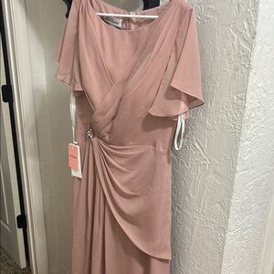 JJs House Pink Ruched Wrap Gown with Cowl Neck